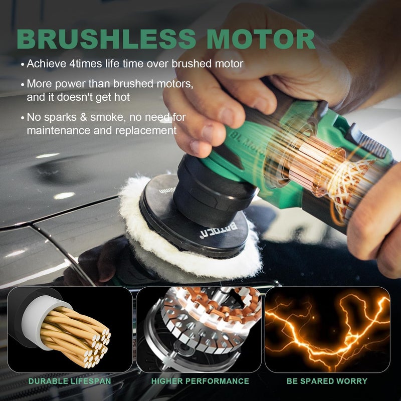 BATOCA S4 Cordless Polisher for Car Detailing with 2Pcs 12V 2.5Ah Batteries, Both Rotary Buffer & Dual Action Polisher, 1&3inch Brushless Polisher, Basic Kit - Image 5